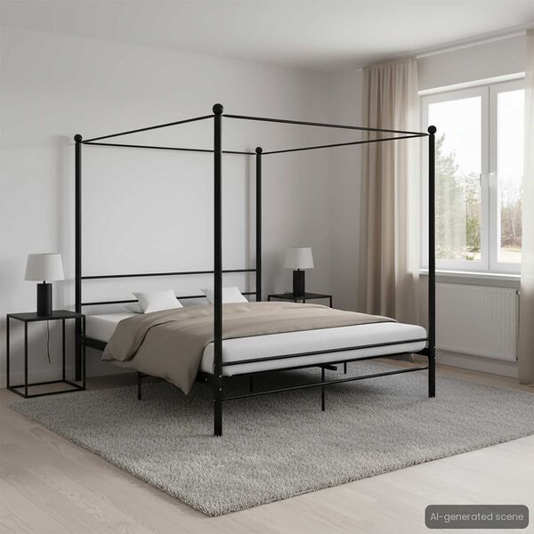 vidaXL Letto a Baldacchino Nero in Metallo 200x200 cm