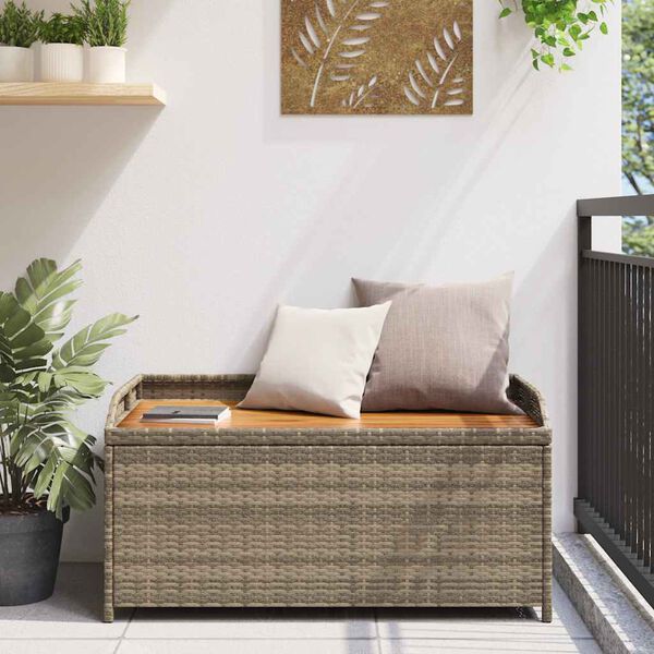 vidaXL Panca Portaoggetti Giardino Grigia 100x50x52 Polyrattan Acacia