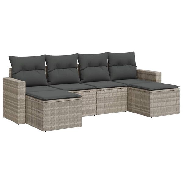 vidaXL Set Divano da Giardino 6pz con Cuscini Grigio Chiaro Polyrattan