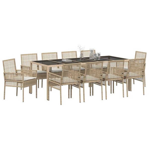 vidaXL Set da Pranzo per Giardino 11 pcs Beige polyrattan