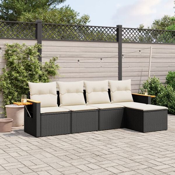 vidaXL Set Divani da Giardino 5 pz con Cuscini in Polyrattan Nero