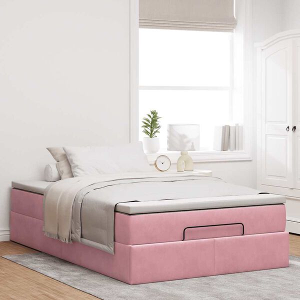 vidaXL Pouf Letto con Materasso Rosa 120x190 cm Velluto