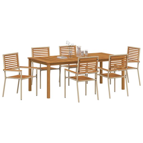 vidaXL Set da Pranzo per Giardino 7 pcs Beige Poly Rattan