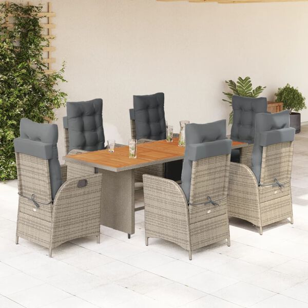 vidaXL Set da Pranzo da Giardino 7 pz con Cuscini in Polyrattan Grigio