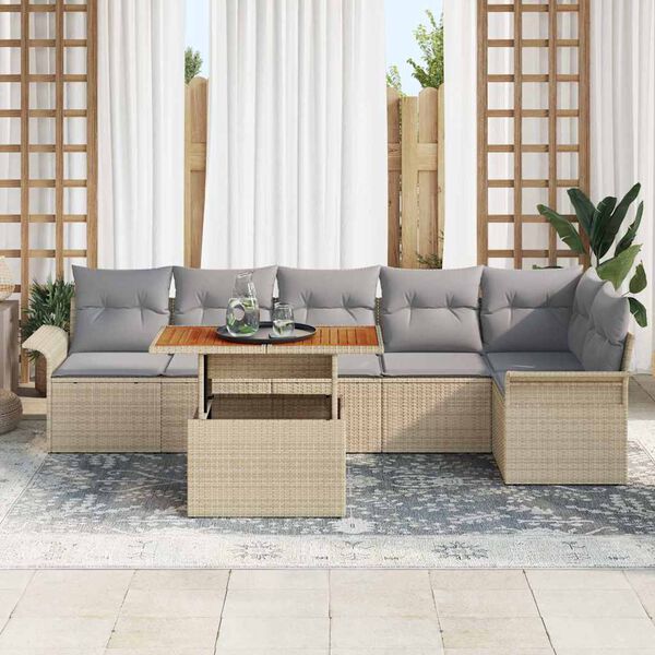 vidaXL Set Divano da Giardino 7 pcs Beige e Grigio Chiaro polyrattan