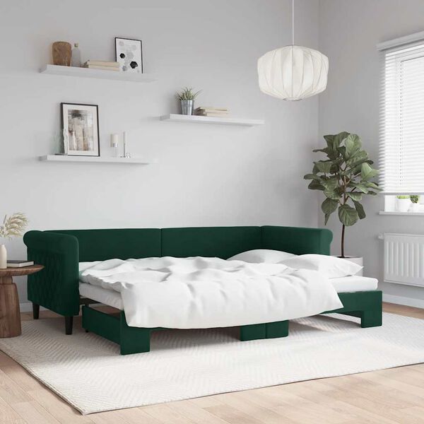 vidaXL Divano Letto con Letto Estraibile Verde Scuro 80x200cm Velluto