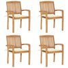 vidaXL Sedie da Giardino Impilabili 4 pz con Cuscini Massello di Teak