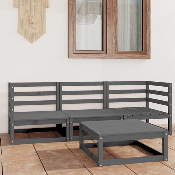 vidaXL Set Divani da Giardino 4 pz Grigio in Legno Massello di Pino