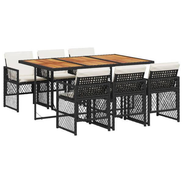 vidaXL Set da Pranzo da Giardino 7 pz Nero con Cuscini in Polyrattan