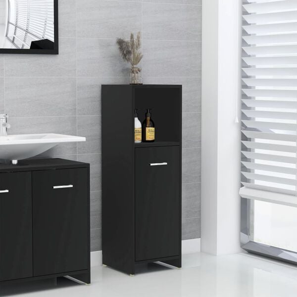 vidaXL Mobile da Bagno Nero 30x30x95 cm in Legno Multistrato