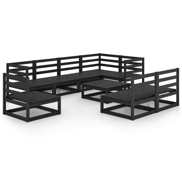 vidaXL Set Divani da Giardino 9 pz Nero in Legno Massello di Pino