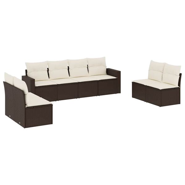 vidaXL Set Divani da Giardino 8 pz con Cuscini Marrone in Polyrattan