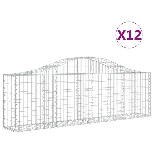 vidaXL Cesti Gabbioni ad Arco 12 pz 200x30x60/80 cm Ferro Zincato