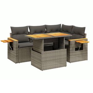vidaXL Set Divano da Giardino 5 pz con Cuscini Grigio in Polyrattan