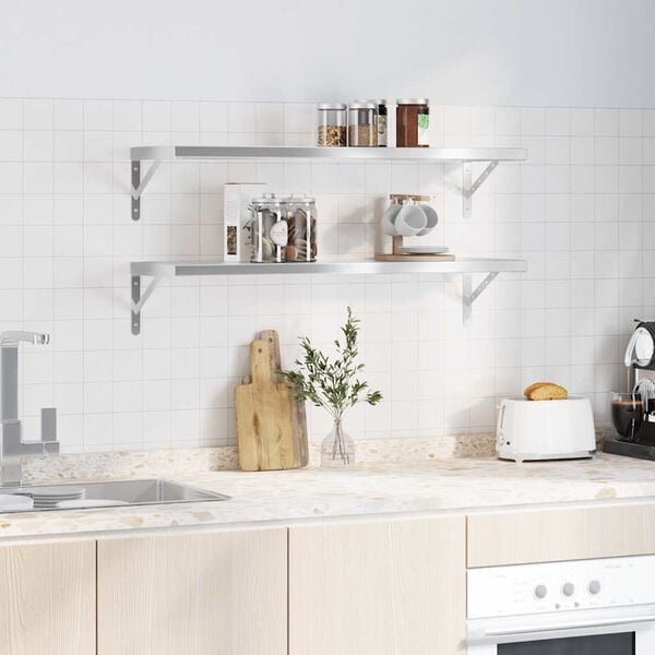 vidaXL Mensole a Muro 2 pz 100x30 cm Argento in Acciaio Inossidabile