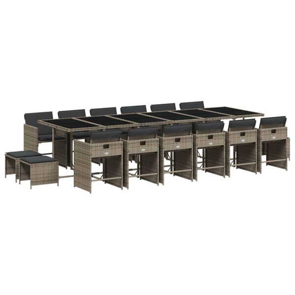 vidaXL Set da Pranzo da Giardino 17pz con Cuscini Grigio in Polyrattan