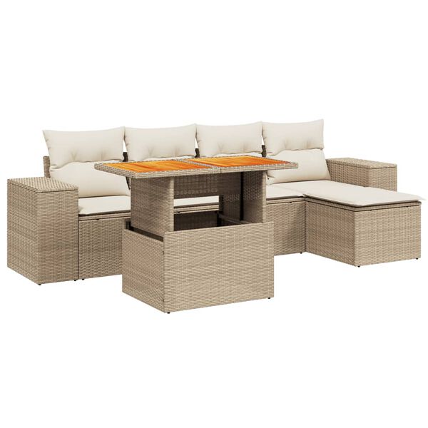 vidaXL Set Divano da Giardino 6 pz con Cuscini Beige in Polyrattan