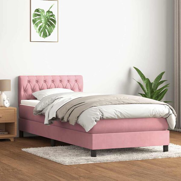 vidaXL Letto a Molle con Materasso e LED Rosa 100x210 cm in Velluto