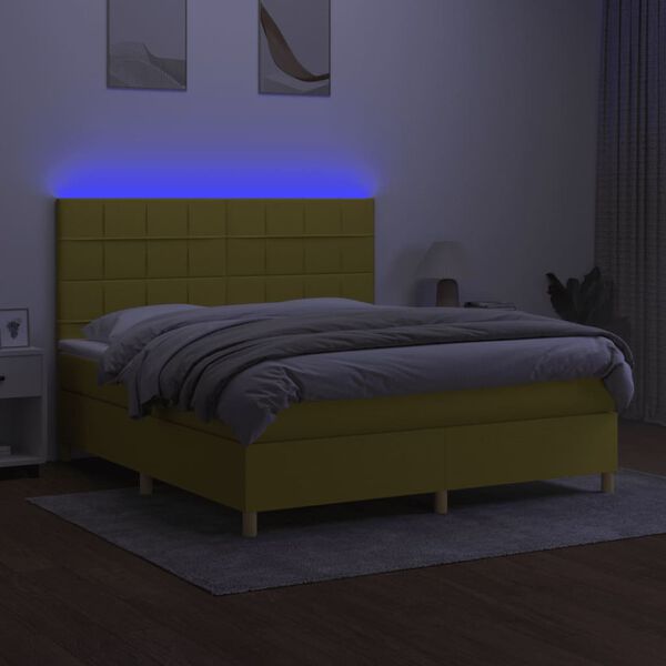 vidaXL Letto a Molle con Materasso e LED Verde 180x200 cm in Tessuto