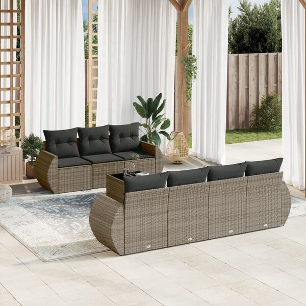 vidaXL Set Divano da Giardino 8 pz con Cuscini Grigio in Polyrattan