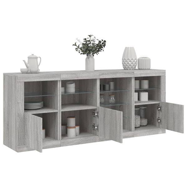 vidaXL Credenza con Luci LED Grigio Sonoma 164x37x67 cm