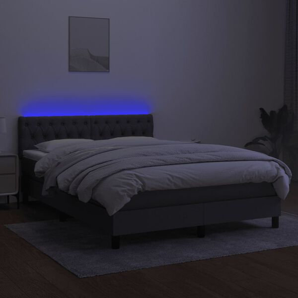 vidaXL Letto a Molle Materasso e LED Grigio Scuro 140x200cm in Tessuto