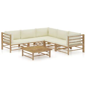 vidaXL Set Divani da Giardino 6 pz con Cuscini Bianco Crema in Bamb&ugrave;