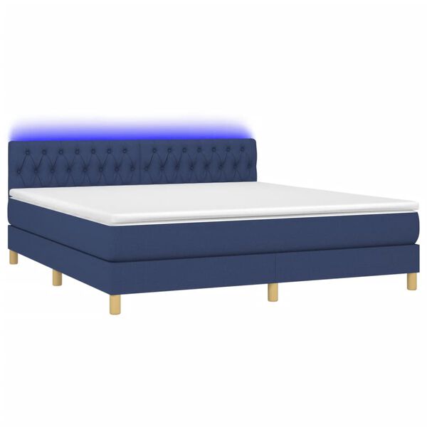 vidaXL Letto a Molle con Materasso e LED Blu 160x200 cm in Tessuto