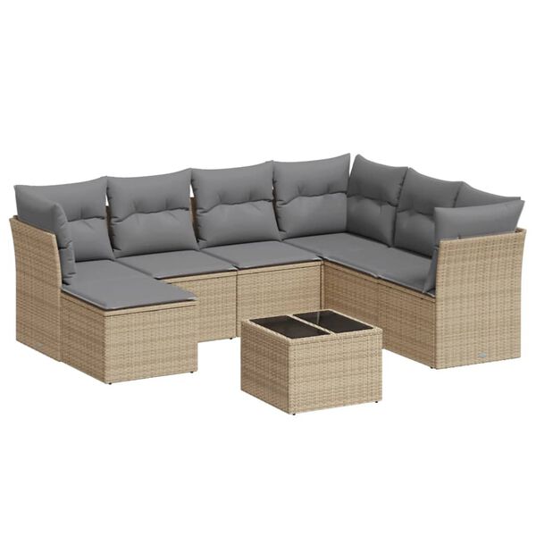 vidaXL Set Divano da Giardino 8 pz con Cuscini Beige in Polyrattan