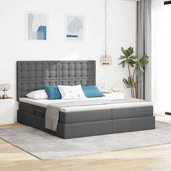 vidaXL Letto con Contenitore Grigio scuro 200 x 200 cm Pelle Sintetica