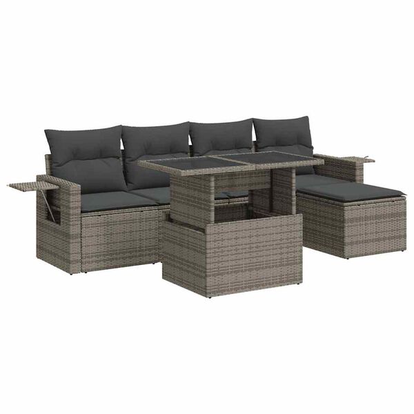 vidaXL Set Divano da Giardino 6 pz con Cuscini Grigio in Polyrattan