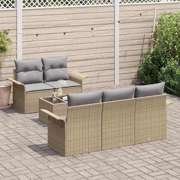 vidaXL Set di divani con cuscino 6 pcs Beige polyrattan