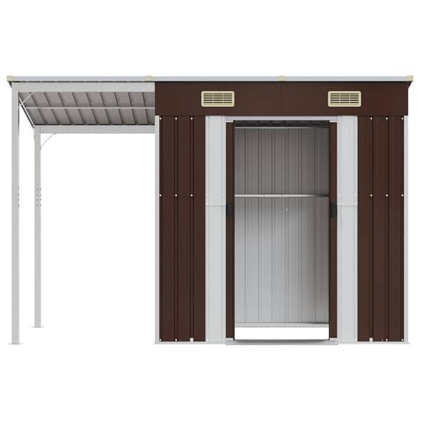 vidaXL Capanno Giardino Tetto Esteso Marrone 277x107x181cm Acciaio