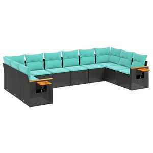 vidaXL Set Divani da Giardino 10pz con Cuscini in Polyrattan Nero
