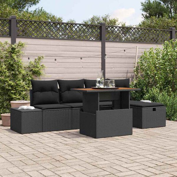 vidaXL Set Divano da Giardino 6 pcs Nero polyrattan