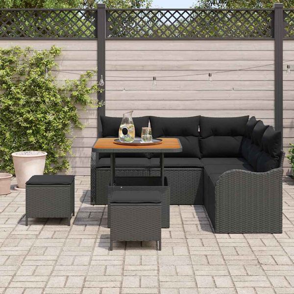 vidaXL Set Divano da Giardino con cuscino con archiviazione 8 pcs Nero