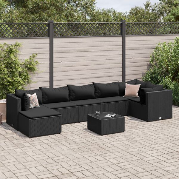 vidaXL Set Mobili da Giardino con Cuscini 8 pz Nero in Polyrattan