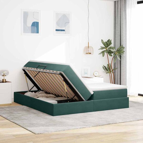 vidaXL Letto con contenitore e materasso Verde Scuro 200 x 200 cm