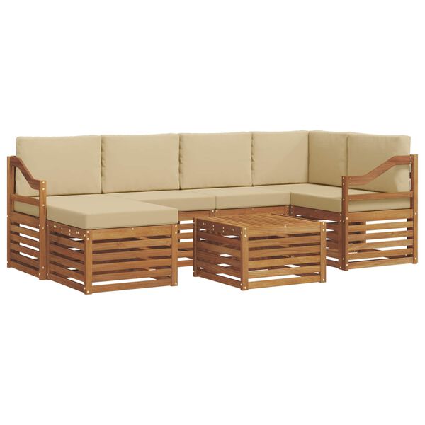 vidaXL Set divani 7 pcs Naturale e Beige Legno di Acacia Massello
