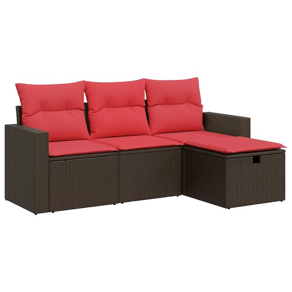 vidaXL Set Divano da Giardino 4 pz con Cuscini Marrone in Polyrattan