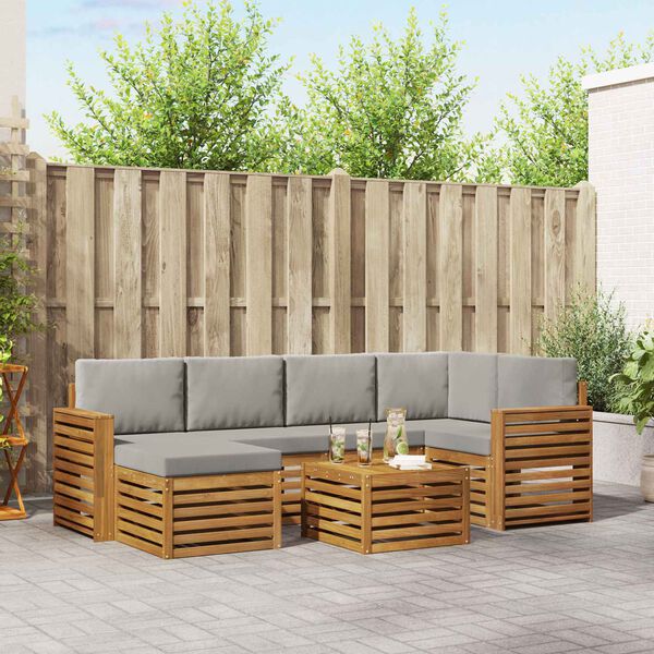 vidaXL Set divano sezionale con cuscino 7 pcs Grigio Naturale e Chiaro