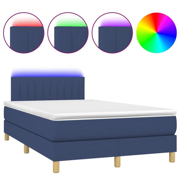 vidaXL Letto a Molle con Materasso e LED Blu 120x200cm in Tessuto