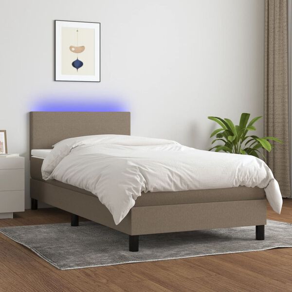 vidaXL Letto a Molle con Materasso e LED Tortora 90x190 cm in Tessuto