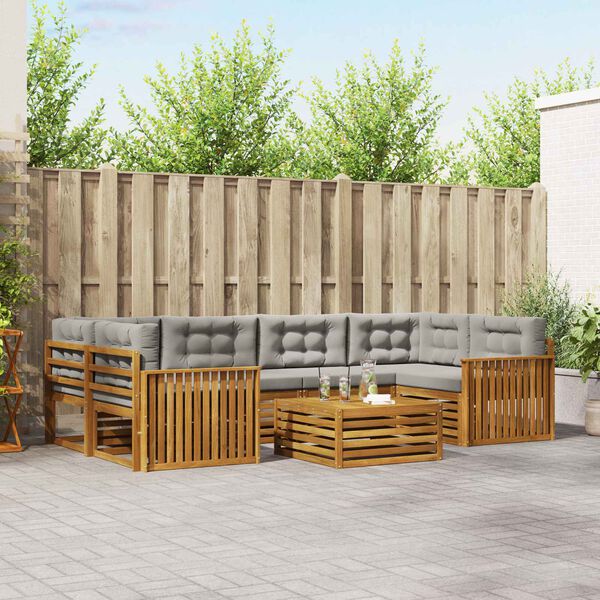 vidaXL Set di divani da esterno 7 pcs Grigio Naturale e Chiaro