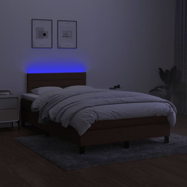 vidaXL Letto a Molle Materasso e LED MarroneScuro 120x190cm in Tessuto