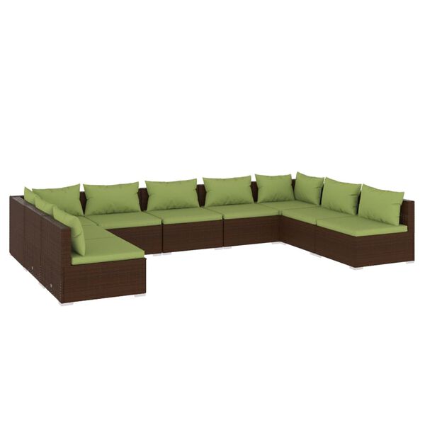 vidaXL Set Divani da Giardino 9 pz con Cuscini in Polyrattan Marrone