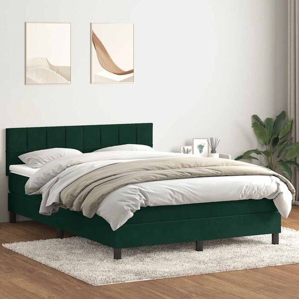 vidaXL Letto a Molle con Materasso e LED Verde Scuro 160x220 cm Velluto