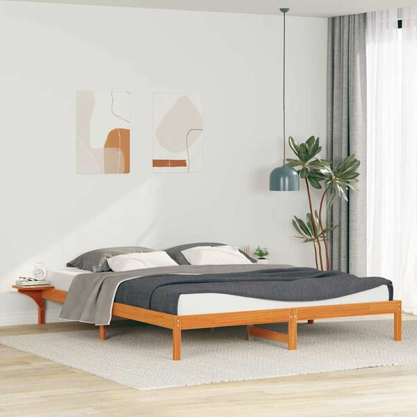vidaXL Letto con Tavolini Laterali Marrone cerato 180 x 220 cm