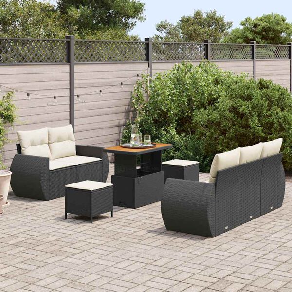 vidaXL Set Divano da Giardino 8 pcs Nero polyrattan