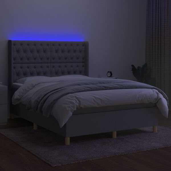 vidaXL Letto a Molle Materasso e LED Grigio Chiaro 140x200 cm Tessuto